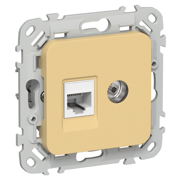 Розетка двойная TV+RJ45 кат.5E UTP ИЭК FLITE РКТВ5е-2-0-ФлЗ золотарник