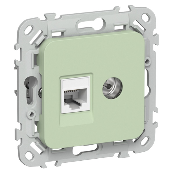 Розетка двойная TV+RJ45 кат.5E UTP ИЭК FLITE РКТВ5е-2-0-ФлФ фисташковый