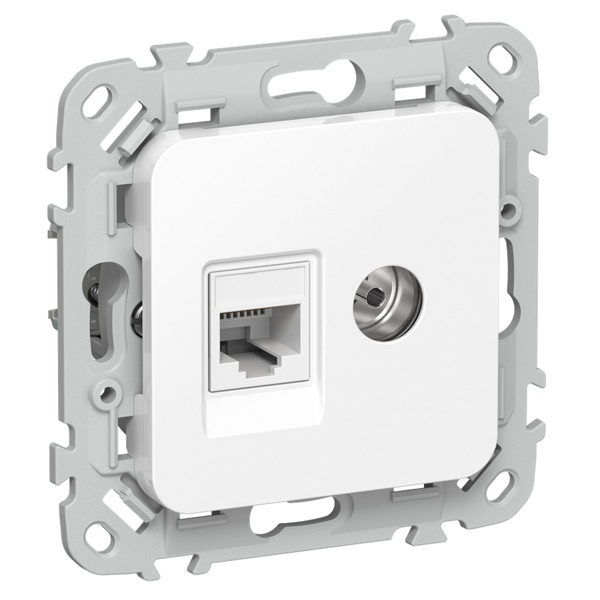 Розетка двойная TV+RJ45 кат.6 UTP ИЭК FLITE РКТВ6-2-0-ФлБ белый