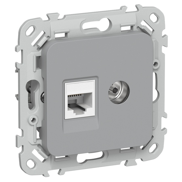 Розетка двойная TV+RJ45 кат.6 UTP ИЭК FLITE РКТВ6-2-0-ФлС серый