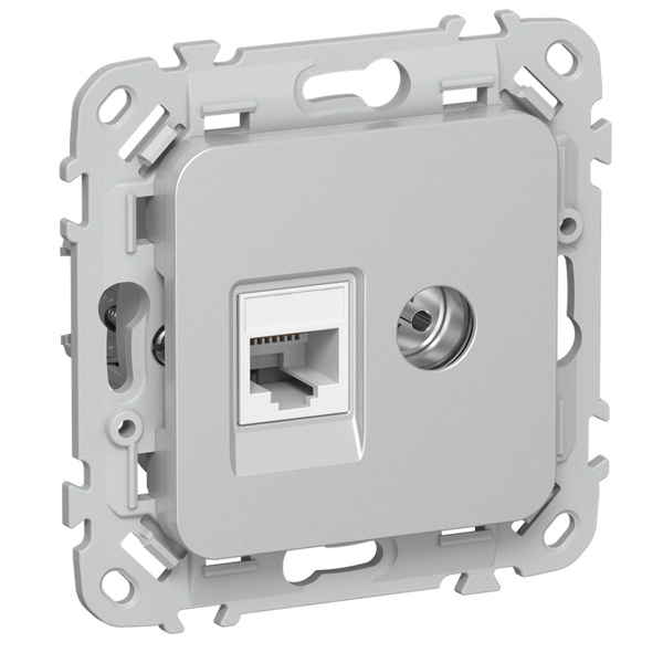 Розетка двойная TV+RJ45 кат.6 UTP ИЭК FLITE РКТВ6-2-0-ФлА алюминий