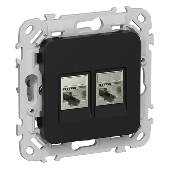 Розетка двойная RJ45/11 кат.5E/3 STP ИЭК FLITE РКТ5е/3-2-1-ФлЧ черный