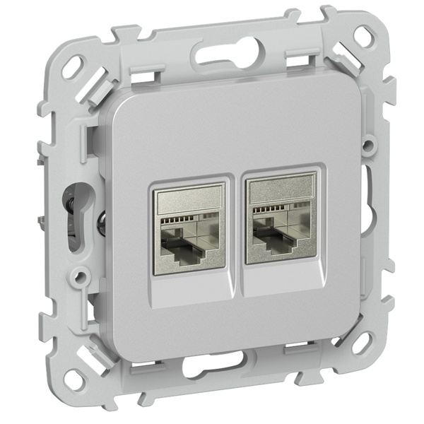 Розетка двойная RJ45/11 кат.5E/3 STP ИЭК FLITE РКТ5е/3-2-1-ФлА алюминий