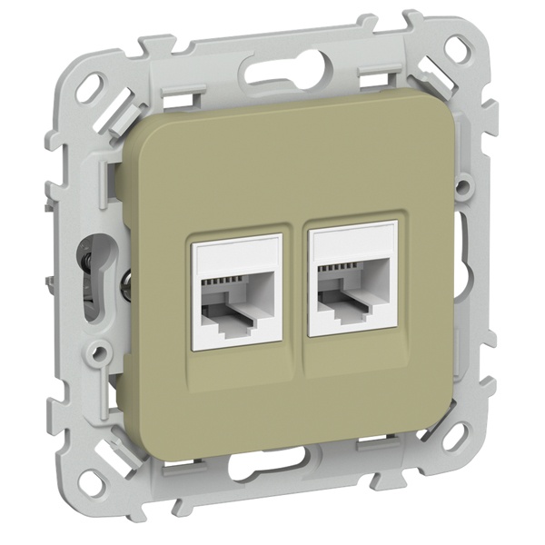 Розетка двойная RJ45/11 кат.5E/3 UTP ИЭК FLITE РКТ5е/3-2-0-ФлО оливковый