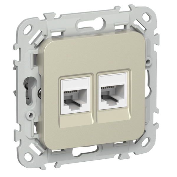 Розетка двойная RJ45/11 кат.5E/3 UTP ИЭК FLITE РКТ5е/3-2-0-ФлШ шампань