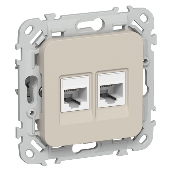 Розетка двойная RJ45/11 кат.5E/3 UTP ИЭК FLITE РКТ5е/3-2-0-ФлЛ льняной