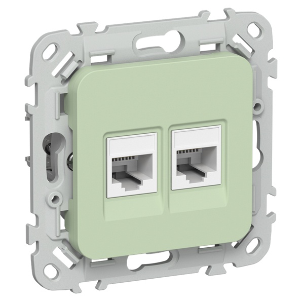 Розетка двойная RJ45/11 кат.5E/3 UTP ИЭК FLITE РКТ5е/3-2-0-ФлФ фисташковый