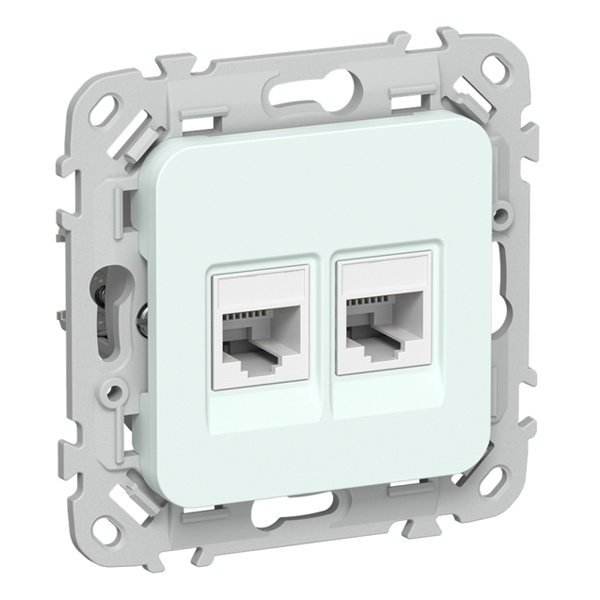 Розетка двойная RJ45/11 кат.5E/3 UTP ИЭК FLITE РКТ5е/3-2-0-ФлХЛ холодный лёд