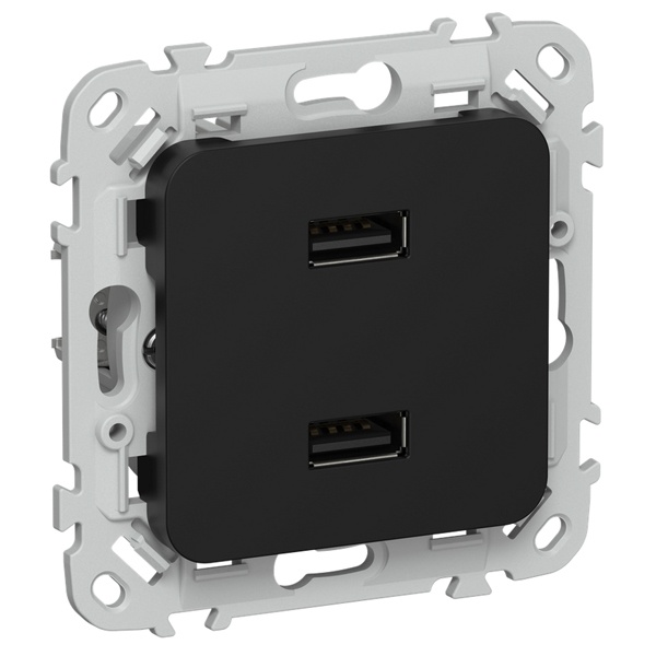 Розетка для зарядки ИЭК FLITE РЮ-2-ФлЧ USB A+A 2,1А черный