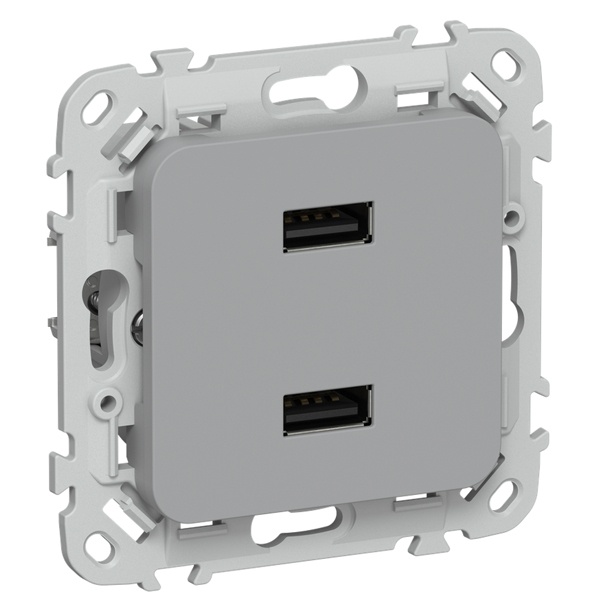 Розетка для зарядки ИЭК FLITE РЮ-2-ФлС USB A+A 2,1А серый