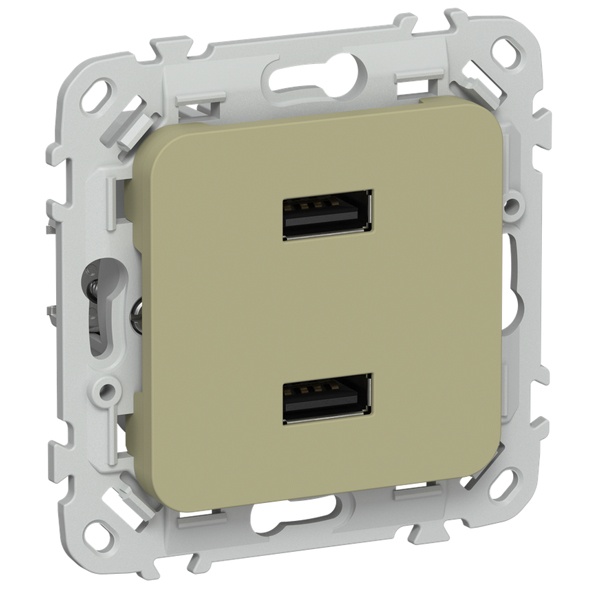 Розетка для зарядки ИЭК FLITE РЮ-2-ФлО USB A+A 2,1А оливковый