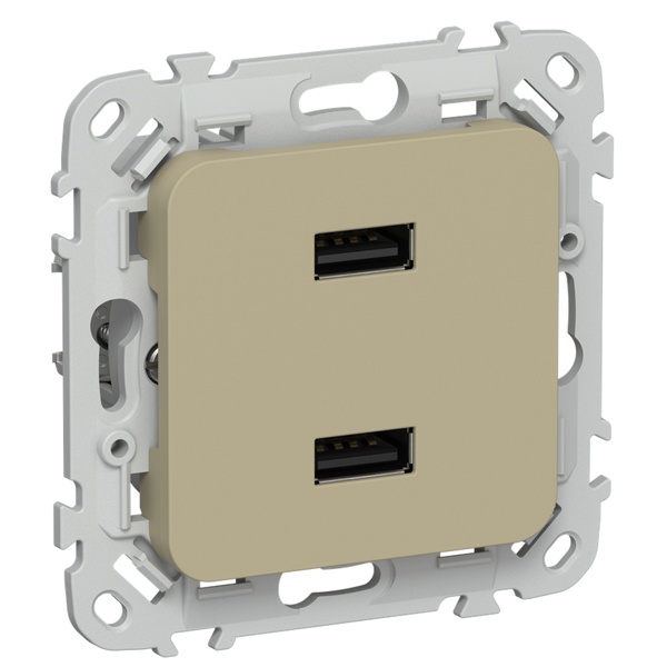 Розетка для зарядки ИЭК FLITE РЮ-2-ФлХ USB A+A 2,1А хаки