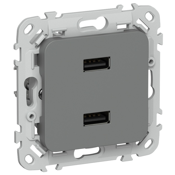 Розетка для зарядки ИЭК FLITE РЮ-2-ФлМА USB A+A 2,1А мокрый асфальт