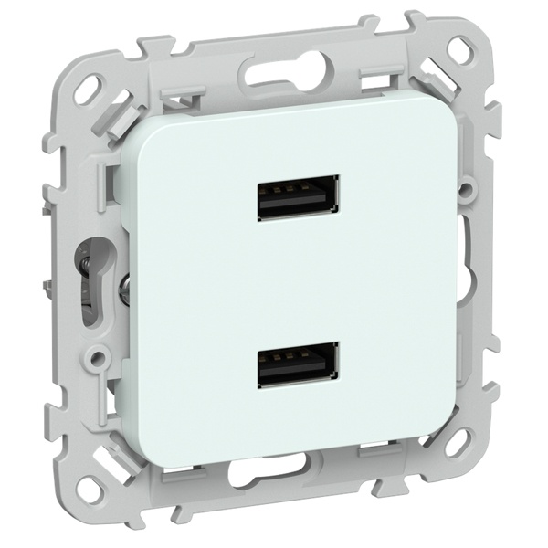 Розетка для зарядки ИЭК FLITE РЮ-2-ФлХЛ USB A+A 2,1А холодный лёд