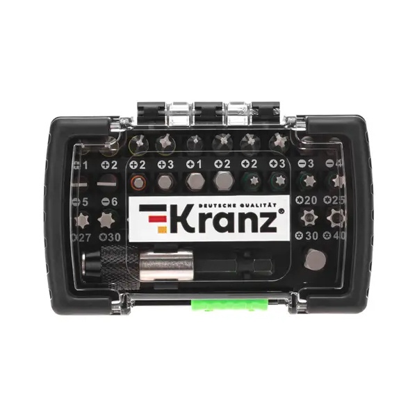 Набор бит Kranz с магнитным держателем 32 шт в пластиковом кейсе