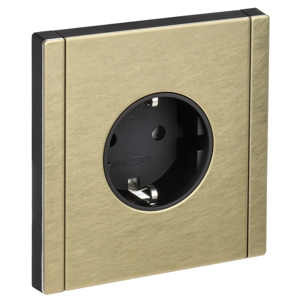 Розетка с заземлением ИЭК FORTE&PIANO FP614M 16А автозажим металл шампань