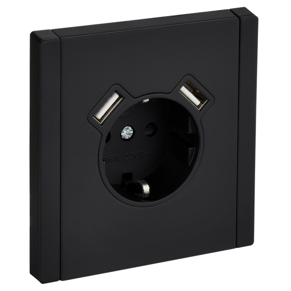 Розетка с зарядкой ИЭК FORTE&PIANO FP145M 2Р+Е 16А шторки USB A+A 3,1А металл черный