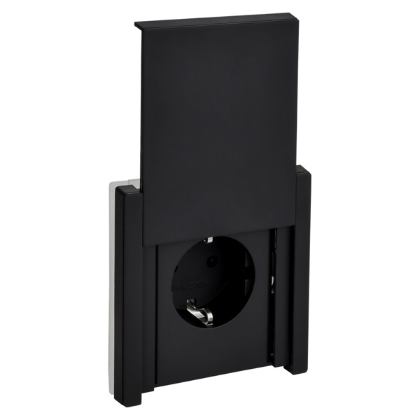 Розетка с заземлением ИЭК FORTE&PIANO FP119M 16А шторки крышка автозажим IP44 металл черный