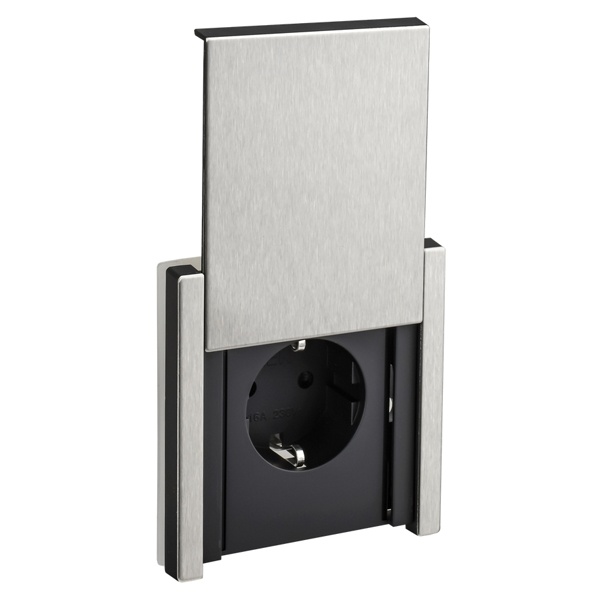 Розетка с заземлением ИЭК FORTE&PIANO FP719M 16А шторки крышка автозажим IP44 металл никель