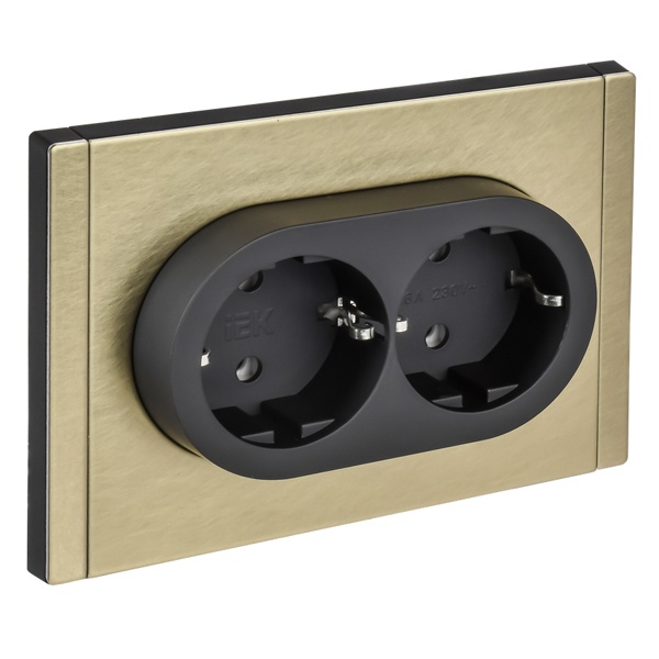 Розетка 2-я с заземлением в сборе ИЭК FORTE&PIANO FP623M 16А шторки автозажим металл шампань