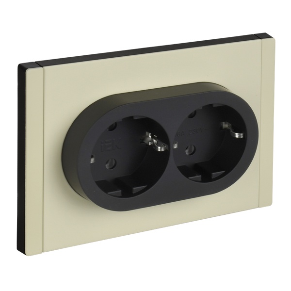 Розетка 2-я с заземлением в сборе ИЭК FORTE&PIANO FP823M 16А шторки автозажим металл слоновая кость (бежевый)