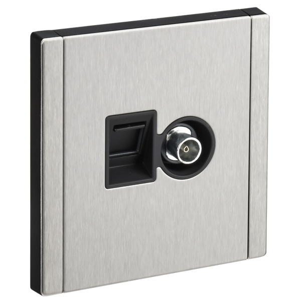 Розетка двойная TV+RJ45 кат.6 ИЭК FORTE&PIANO FP737M металл никель