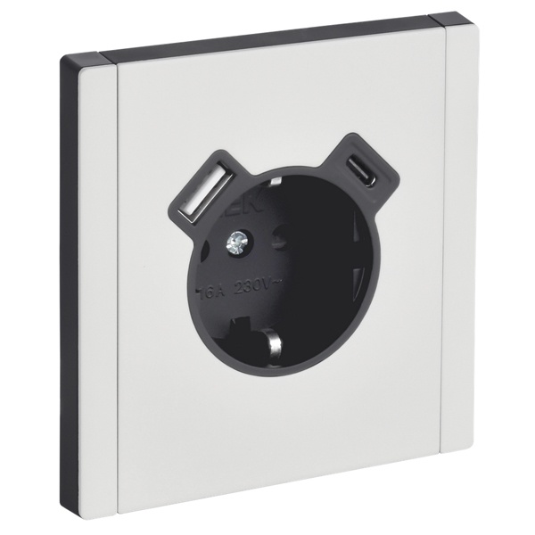 Розетка с зарядкой ИЭК FORTE&PIANO FP247M 2Р+Е 16А шторки USB A+C 18Вт металл белый