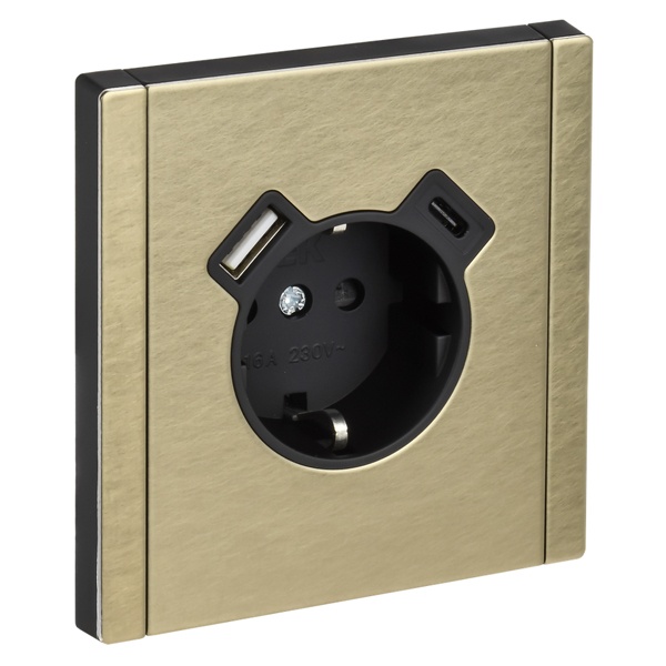 Розетка с зарядкой ИЭК FORTE&PIANO FP647M 2Р+Е 16А шторки USB A+C 18Вт металл шампань