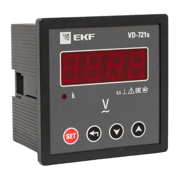 Вольтметр цифровой на панель EKF однофазный 1-500В АС 0,5 в коротком корпусе 72х72х65мм