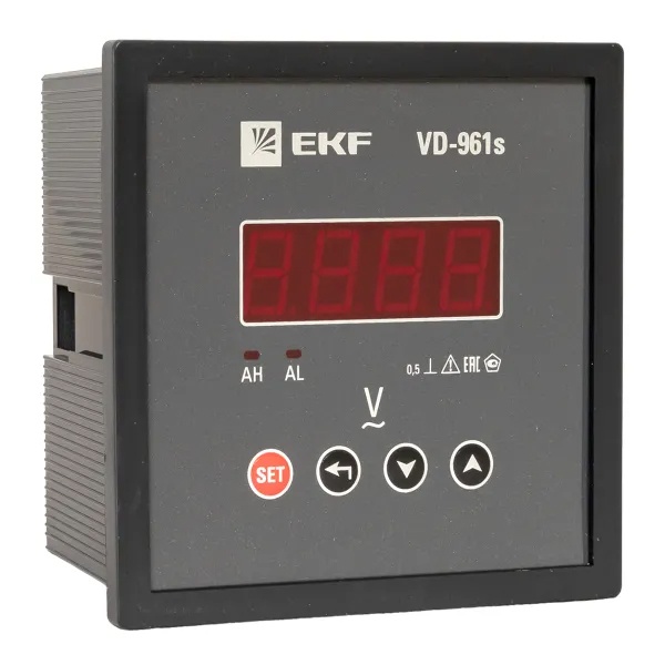 Вольтметр цифровой на панель EKF однофазный 1-500В АС 0,5 в коротком корпусе 96х96х65мм