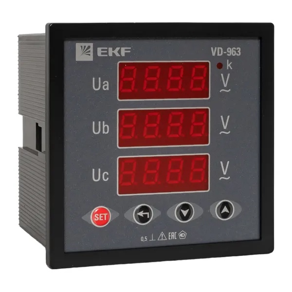 Вольтметр цифровой на панель EKF трехфазный 30-500В АС 0,5 96х96х80мм