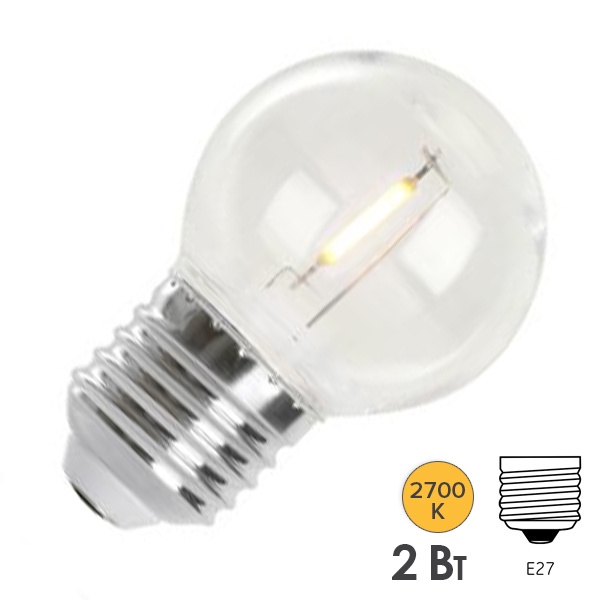 Лампа светодиодная Feron LB-383 шарик G45 2W  230V E27 2700K прозрачная