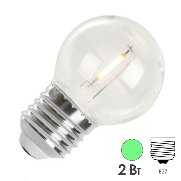 Лампа светодиодная Feron LB-383 шарик G45 2W  230V E27 зеленый прозрачная