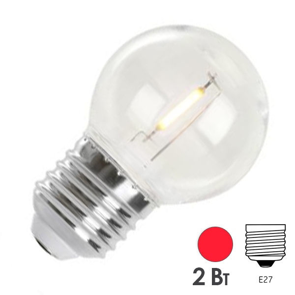 Лампа светодиодная Feron LB-383 шарик G45 2W  230V E27 красный прозрачная