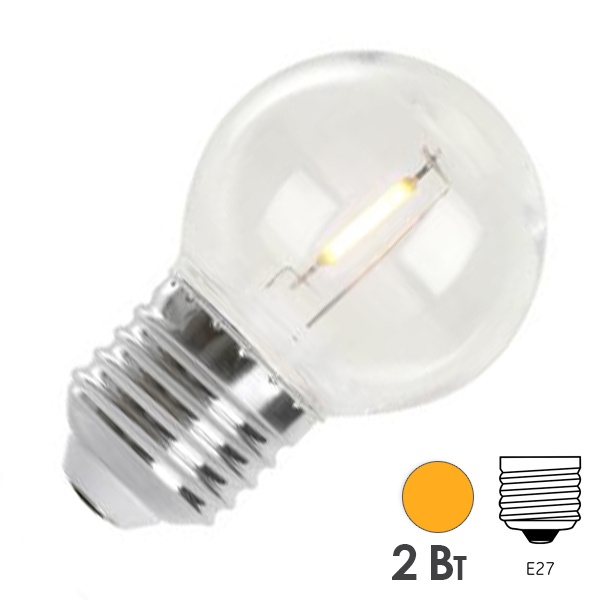 Лампа светодиодная Feron LB-383 шарик G45 2W  230V E27 оранжевый прозрачная