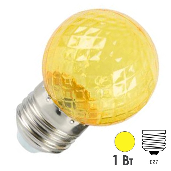 Лампа светодиодная Feron LB-385 шарик G45 1W желтый 230V E27 прозрачная
