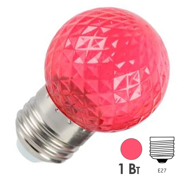 Лампа светодиодная Feron LB-385 шарик G45 1W красный 230V E27 прозрачная