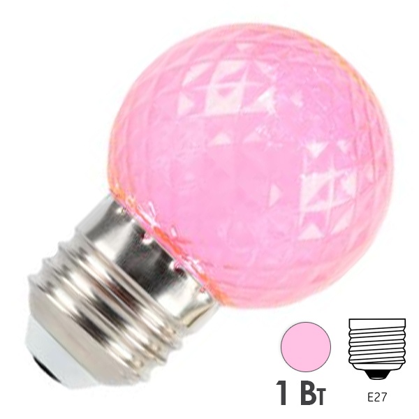 Лампа светодиодная Feron LB-385 шарик G45 1W розовый 230V E27 прозрачная
