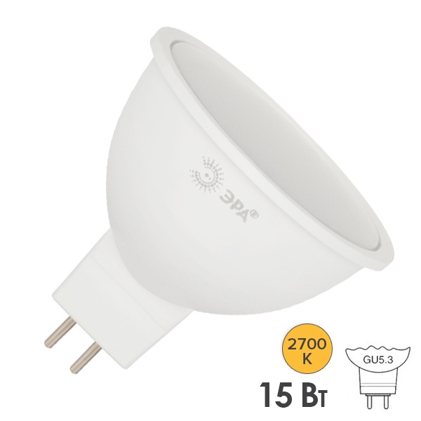 Лампа светодиодная ЭРА RED LINE LED MR16 15W 827 2700K GU5.3 220V теплый свет