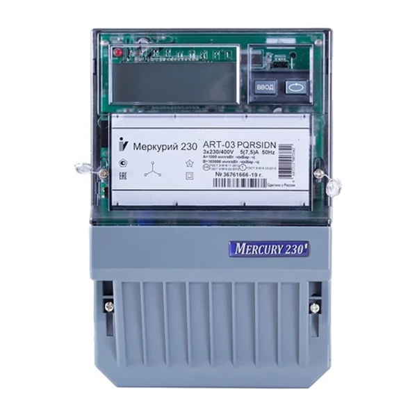 Электросчетчик Меркурий 230 ART-03 PQRSIDN 3*230/400В 5(7,5)А 0,5S/1.0 многотарифный ЖКИ IrDA RS485