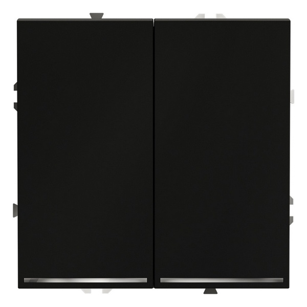 Проходной переключатель двухклавишный встраиваемый Voltum S70 с подсветкой 10А черный матовый