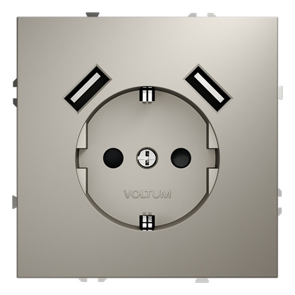 Розетка встраиваемая Voltum S70 с заземлением и защитными шторками 16А с USB A+A кашемир