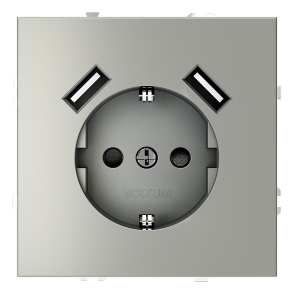 Розетка встраиваемая Voltum S70 с заземлением и защитными шторками 16А с USB A+A сталь