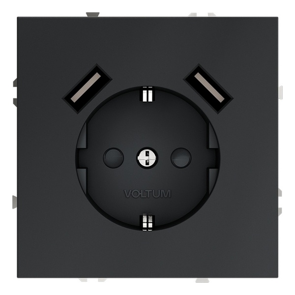 Розетка встраиваемая Voltum S70 с заземлением и защитными шторками 16А с USB A+A графит