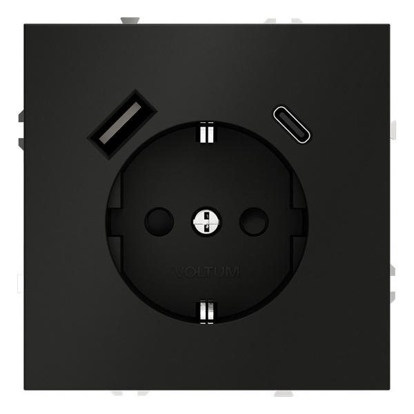 Розетка встраиваемая Voltum S70 с заземлением и защитными шторками 16А с USB A+С черный матовый