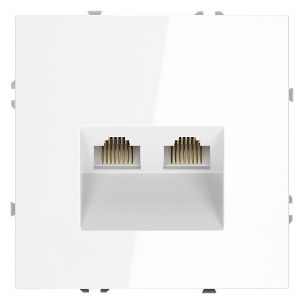Розетка компьютерная двойная встраиваемая Voltum S70 RJ45+RJ45 кат.6 белый глянцевый