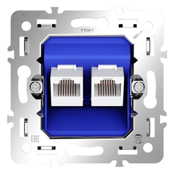 Механизм розетки компьютерной двойной Voltum S70 RJ45+RJ45 кат.6