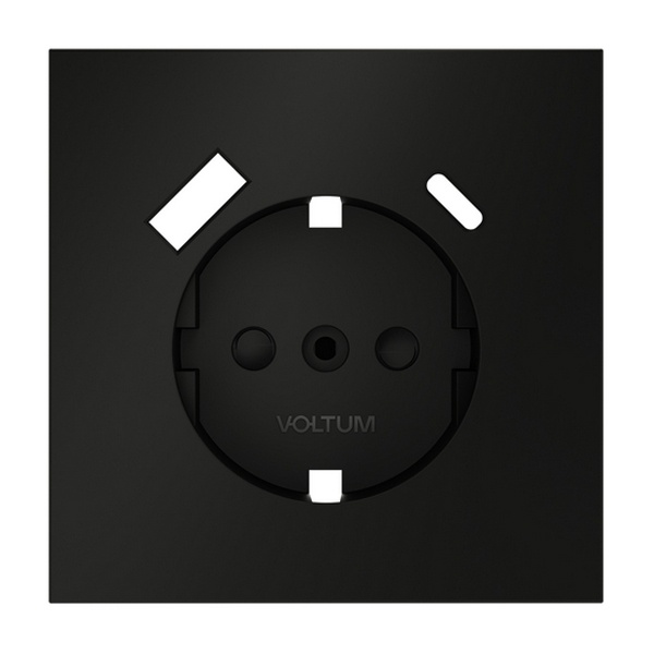 Накладка Voltum S70 для розетки с заземлением и защитными шторками с USB A+C черный матовый