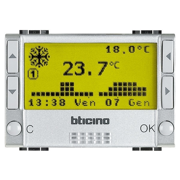 Электронный термостат без датчика теплого пола (датчик арт.:3457) 5A 3 модуля LivingLight Алюминий
