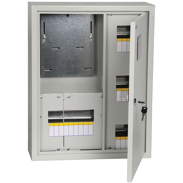 Щит металлический ИЭК ЩУРн-3/18зо-1 36 УХЛ3 IP31 на 3-х фазный счетчик и 18 модулей навесной